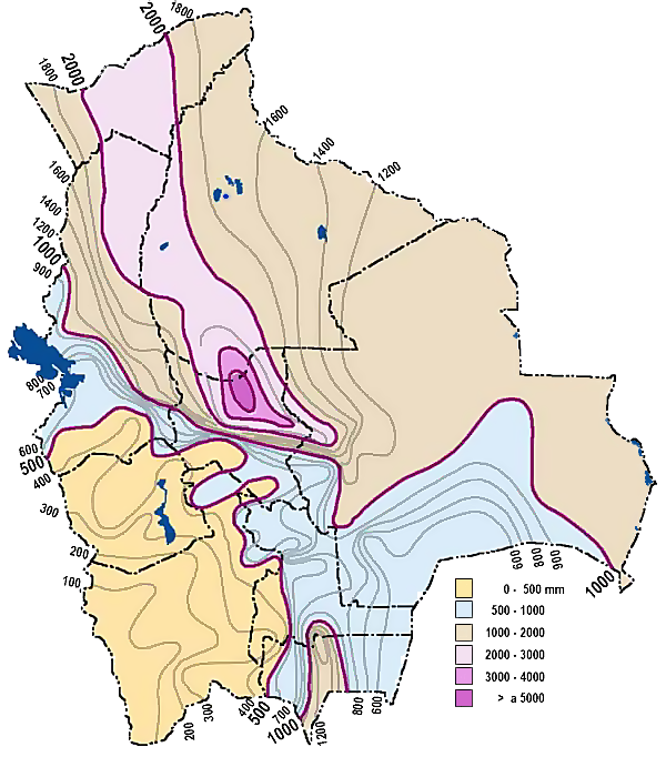 Mapa de precipitación en Bolivia